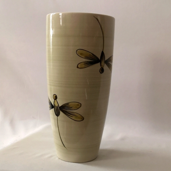 Large Faria & Bento Earthenware Hand-painted Dragonfly Vase, Made in Portugal - Picture 1 of 4